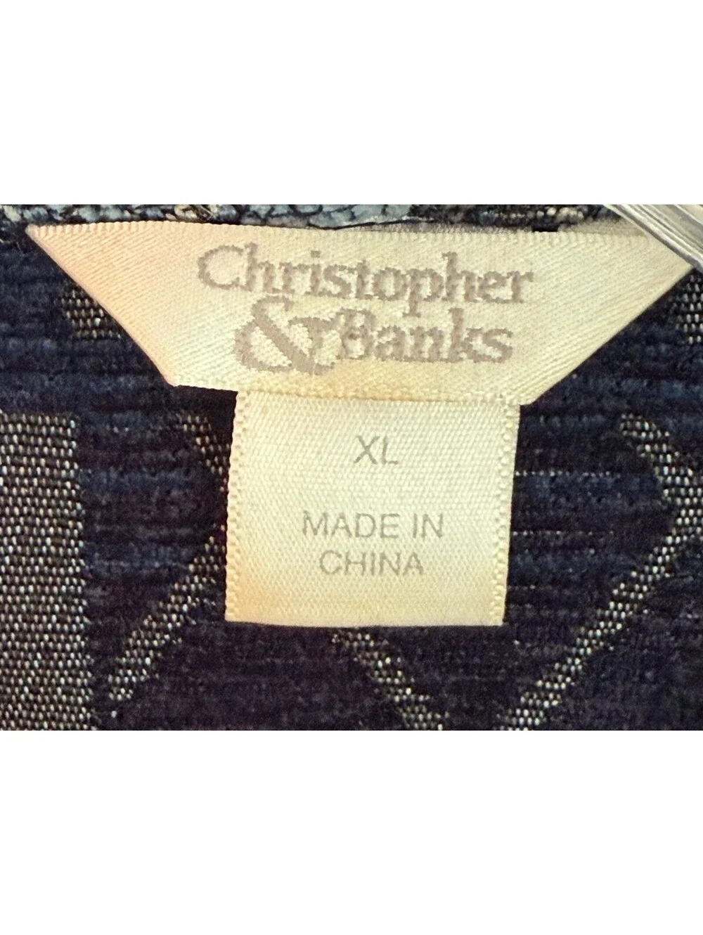 Christopher & Banks XL Tapestry Jacket Blue Geometric Patchwork Art to Wear